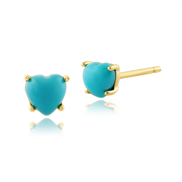 Boucles d'Oreilles Clou Coeur Classique Or Jaune 375 Turquoise