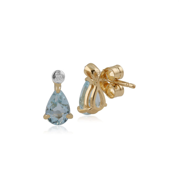 Boucles d'Oreilles Pendantes Classique Or Jaune 375 Topaze Bleue Poire et Diamant