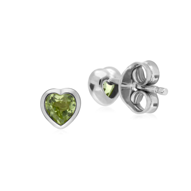 Argent Sterling Pierre Unique Peridot Boucles D'Oreilles Puces Coeur