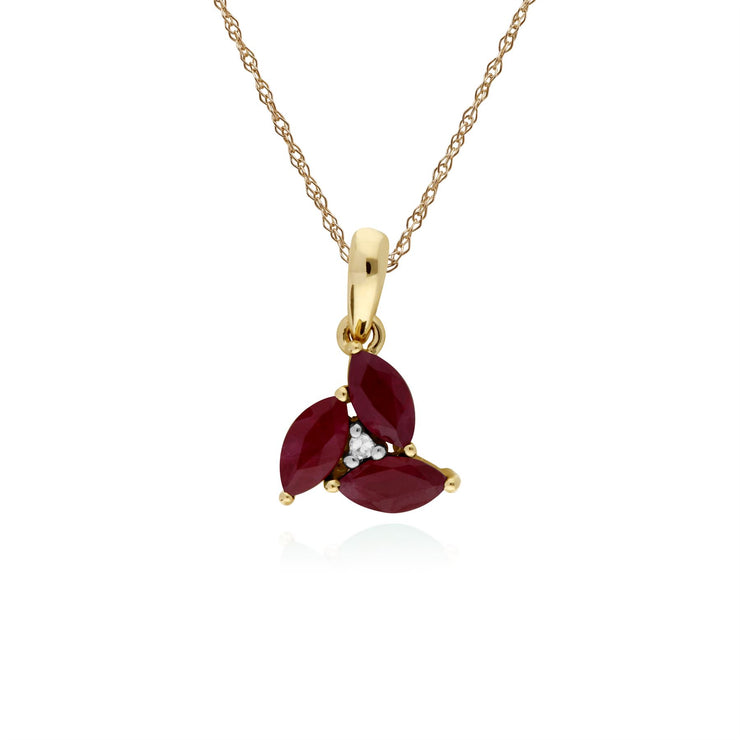 Pendentif et Boucles d'Oreilles Clou Classique Or Jaune 375 Rubis Marquise Cluster