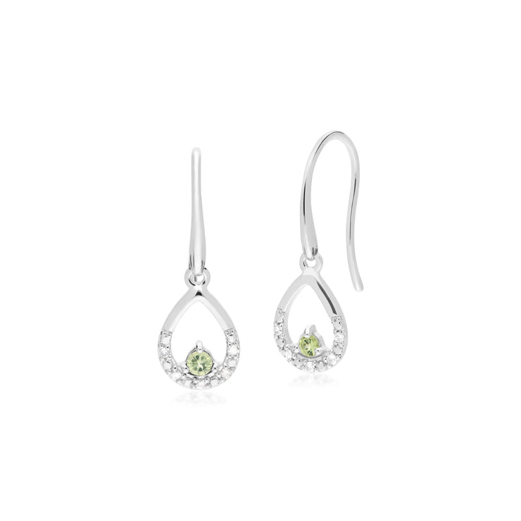 9 ct or Blanc Unique Péridot & Boucles D'Oreilles Diamant Poire