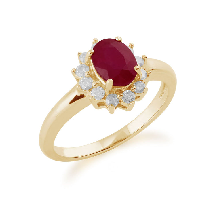 Gemondo Bague Rubis, 9ct or Jaune 1,06 CT Rubis & Diamant Ovale Bague