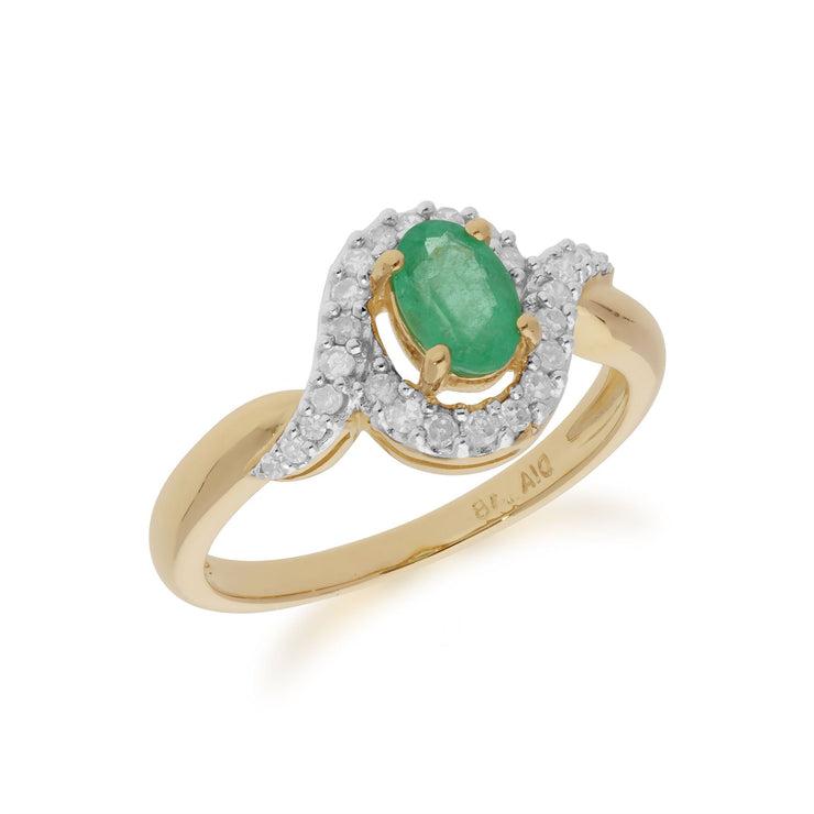 Classic Oval Emerald & Diamond Ring in�9ct Yellow Gold�