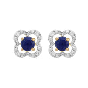 Boucles d'Oreilles Clou Lapis Lazuli Classique Or Jaune 375 et Ear-Jacket Fleur Diamant