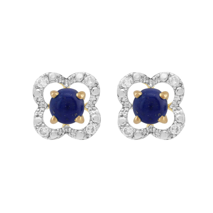Boucles d'Oreilles Clou Lapis Lazuli Classique Or Jaune 375 et Ear-Jacket Fleur Diamant