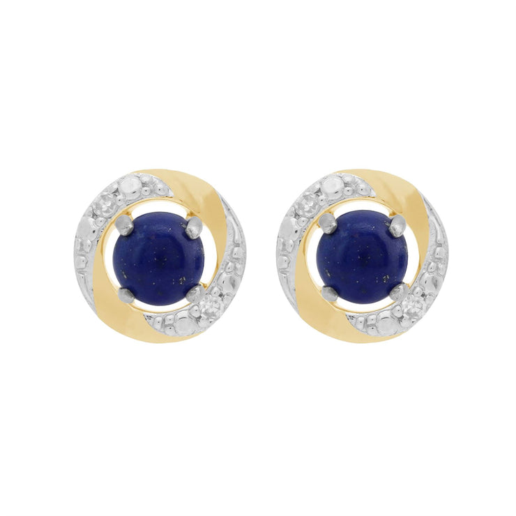 Boucles d'Oreilles Clou Lapis Lazuli Classique Or Blanc 375 et Ear-Jacket Halo Diamant Or Jaune 375