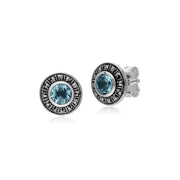 s Argent Sterling Rond Topaze Bleu et Marcassite Grappe Boucles D'Oreilles Clous