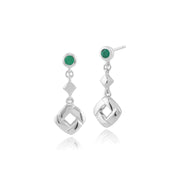 Boucles d'Oreilles Carrées Pendantes Croisées Classique Argent 925 Emeraude