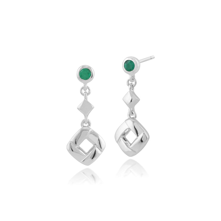 Boucles d'Oreilles Carrées Pendantes Croisées Classique Argent 925 Emeraude