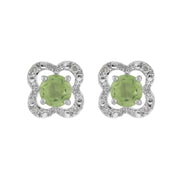 Boucles d'Oreilles Clou Péridot Classique Or Blanc 375 et Ear-Jacket Fleur Diamant