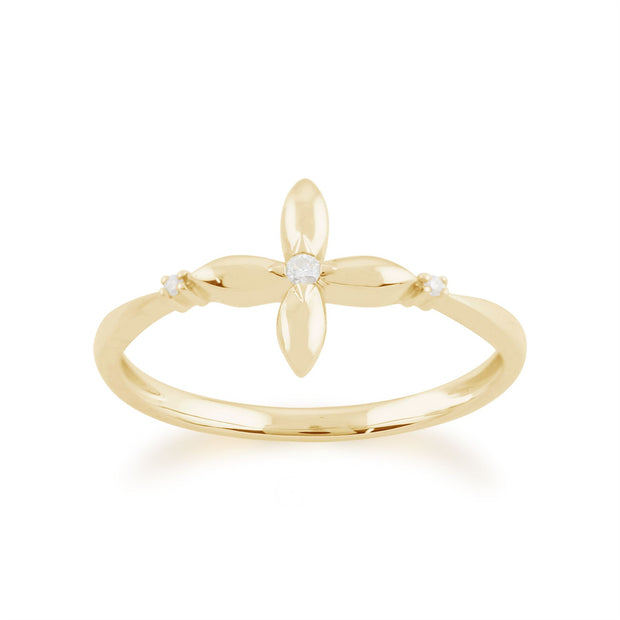 gemondo Bague diamant, 9 Ct Or Jaune 0.02ct CT DIAMANT IXORA Bague Fleur