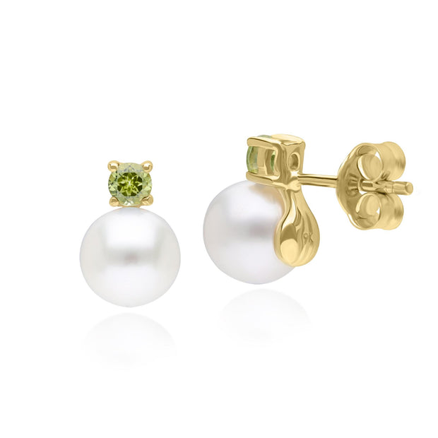 Boucles d'Oreilles Clou Modern Pearl Or Jaune 375 Péridot et Diamant
