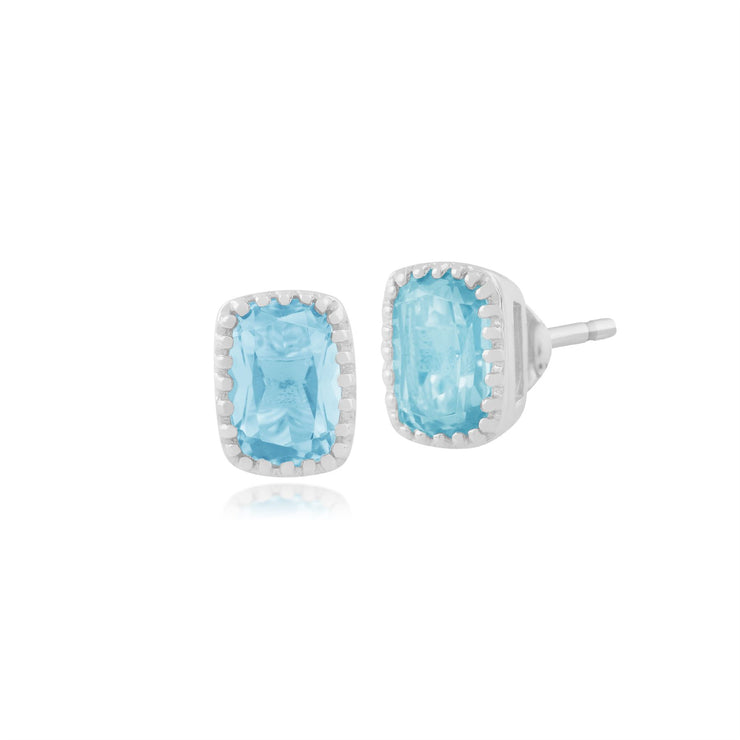 Topaze Bleu Boucles D'oreilles, 9ct Or Blanc 1.33ct Bleu Topaze Boucles D'oreilles