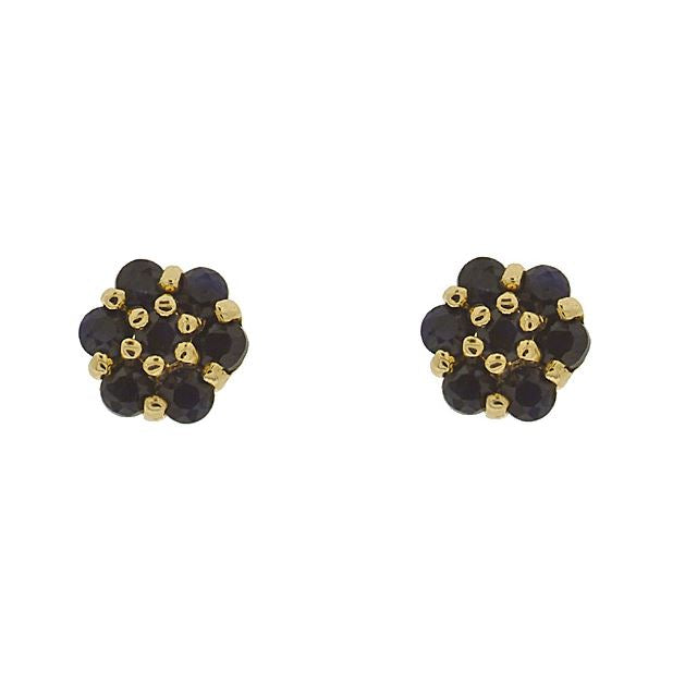 Cluster Saphir Boucles, 9ct or Jaune 0.57ct Véritable Saphir Bleu Fleur Boucles