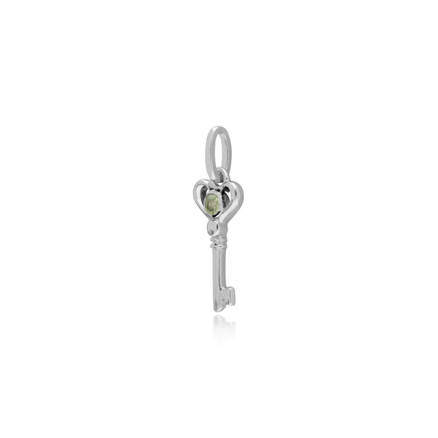 Pendentif Classique Argent 925 Petite Clé avec Péridot Rond