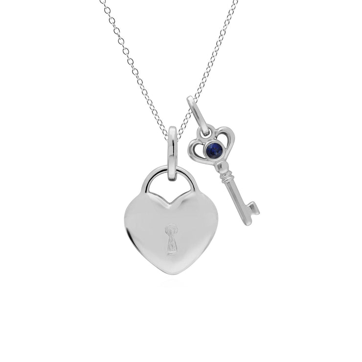 Pendentif Classique Cadenas Cœur Argent 925 et Charms Clé Saphir