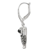 Boucles d'Oreilles Pendantes Style Art Déco Argent 925 Onyx Noire et Marcassite