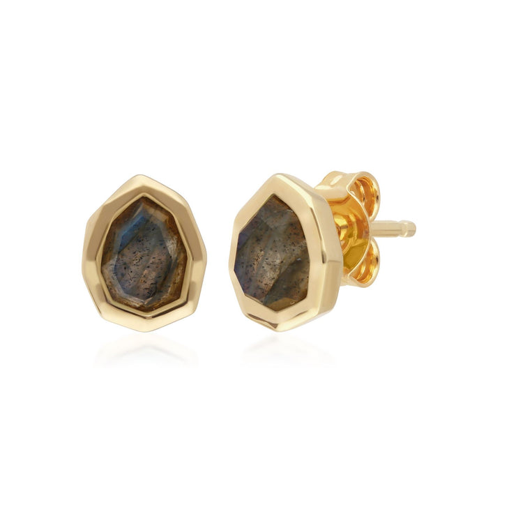 Boucles d'Oreilles Clou Irrégulier B Gem Argent 925 Plaqué Or avec Labaradorite