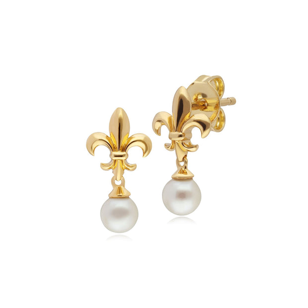 Boucles d'Oreilles Pendantes ECFEW™ 'The Liberator' Fleur de Lys avec Perle