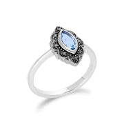 Gemondo Topaze Bleu Bague, Argent Sterling Topaze Bleu & Marcassite Art Nouveau Bague - TOPAZE