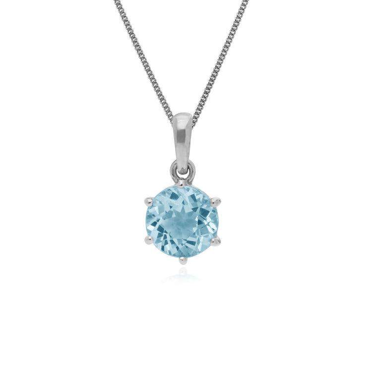 Topaze Collier, Argent Sterling 6 Griffes Rond Topaze Bleu Novembre Pendentif sur 45cm Chaîne
