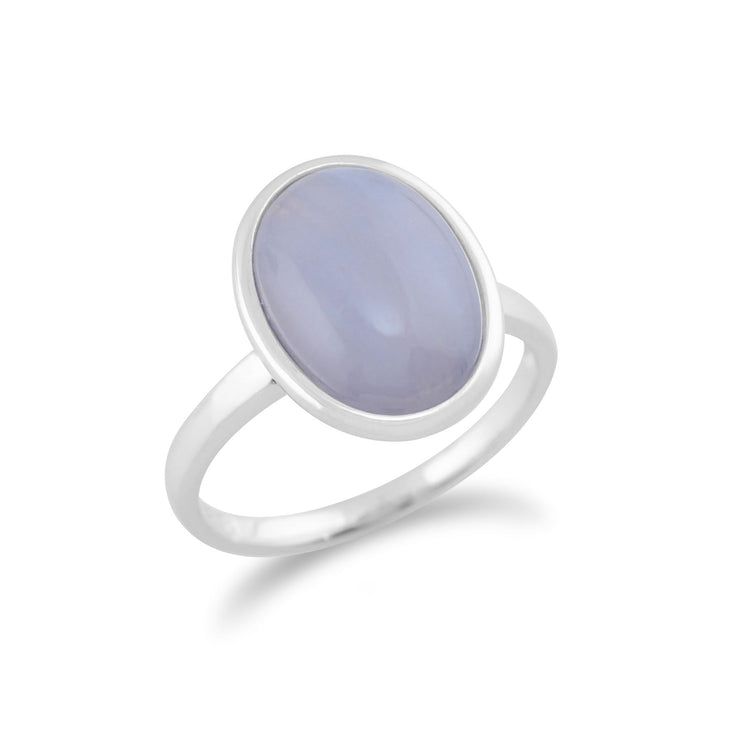 Gemondo Dentelle Bleue Agate Bague, 925 Sterling Silver 3.00ct Dentelle Bleue Agate Anneau Ovale