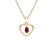 s 9 CT or Jaune Rubis Ovale Pierre Unique Coeur Pendentif sur 45cm Chaîne