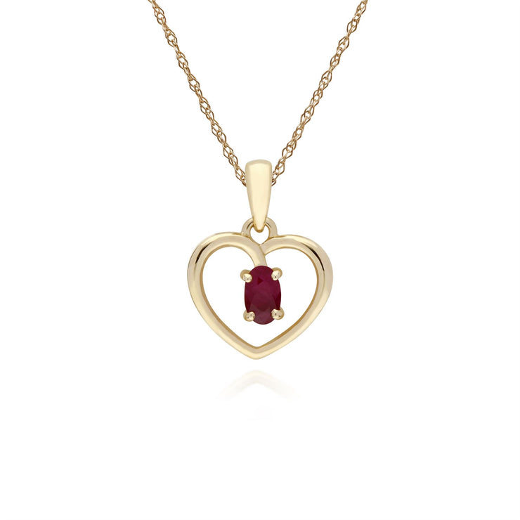 s 9 CT or Jaune Rubis Ovale Pierre Unique Coeur Pendentif sur 45cm Chaîne