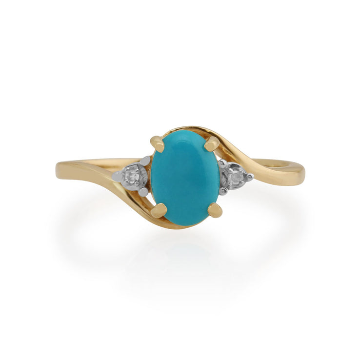 Gemondo Turquoise Bague, 9ct Or Jaune 0.66ct Turquoise & Bague Diamant