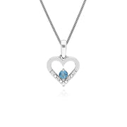 s 9 CT or Blanc Unique Topaze Bleu et Diamant Coeur Pendentif sur 45cm Chaîne