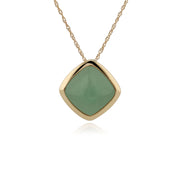 Pendentif et Boucles d'Oreilles Clou Classique Or Jaune 375 Jade Verte Coussin sertie Clos