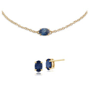 Bracelet et Boucles d'Oreilles Clou Classique Or Jaune 375 Saphir Bleu Clair Oval