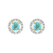Boucles d'Oreilles Clou Apatite Classique Or Jaune 375 et Ear-Jacket Rond Diamant