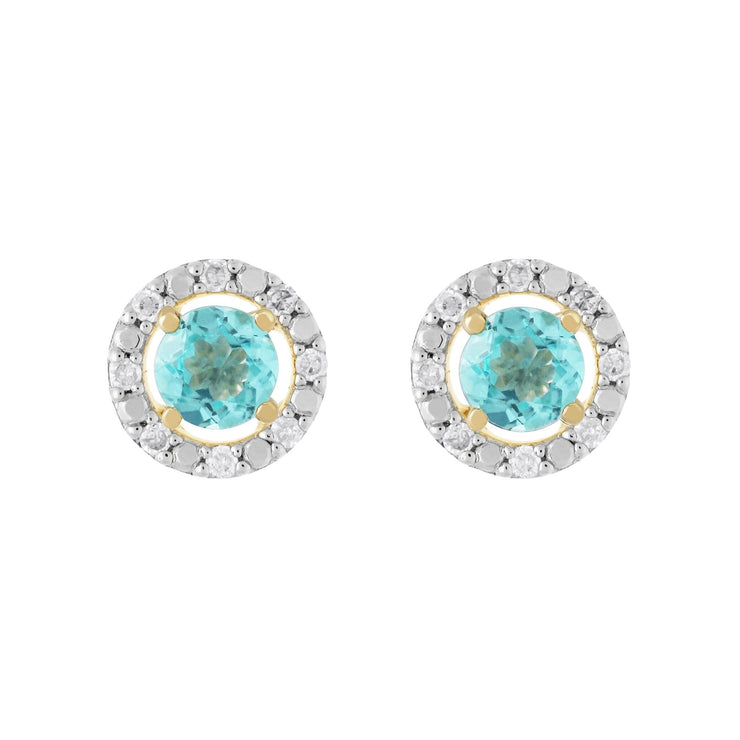 Boucles d'Oreilles Clou Apatite Classique Or Jaune 375 et Ear-Jacket Rond Diamant