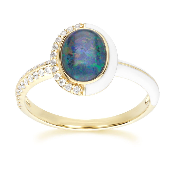 Bague Siberian Waltz avec Opale Triplet & Topaze Blanche