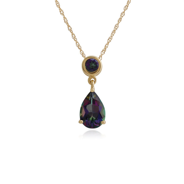 Pendentif et Boucles d'Oreilles Pendantes Classique Or Jaune 375 Topaze Mystique Ronde et Poire