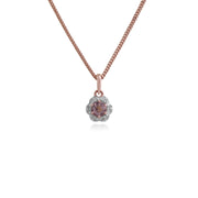 Pendentif Floral Or Rose 375 Morganite et Diamant Style Halo