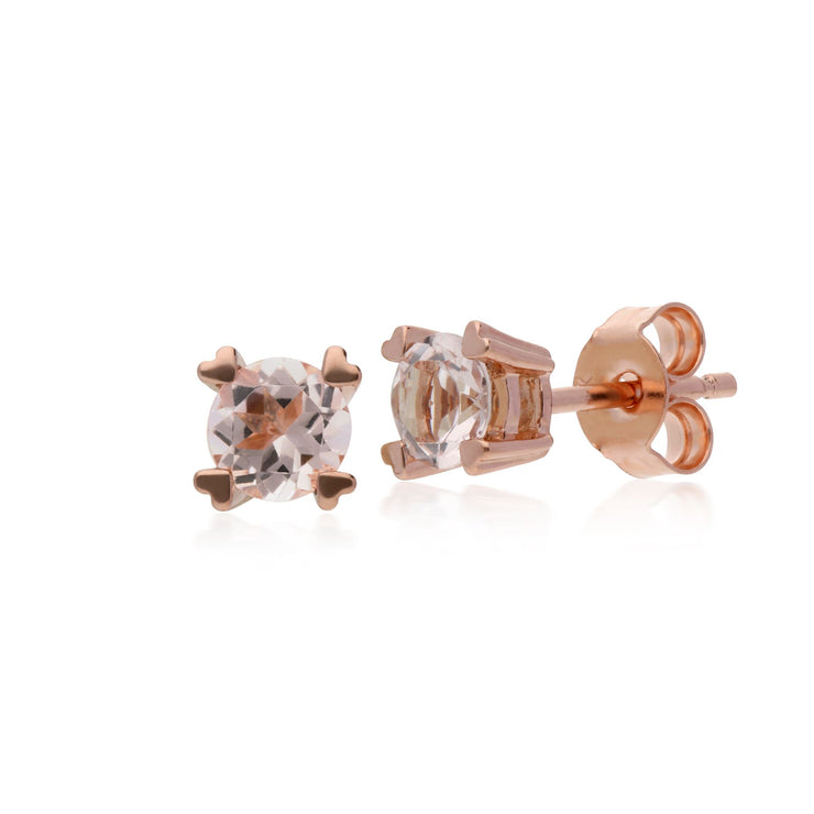 Boucles d'Oreilles Classique Or Rose 375 Morganite ronde sertis griffe fa�on c�ur
