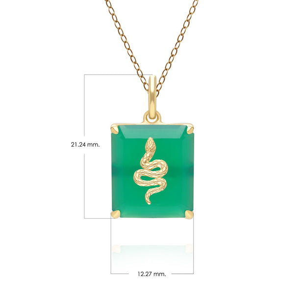 Pendentif Grand Deco Serpent en Calcédoine Verte en Argent Doré à l'Or Fin