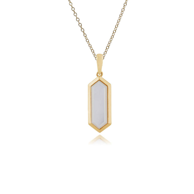 Pendentif Géométrique Argent 925 Plaqué Or avec Nacre Hexagonale
