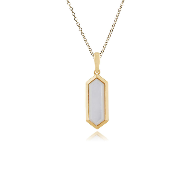 Pendentif Géométrique Argent 925 Plaqué Or avec Nacre Hexagonale