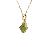 Péridot Collier, 9 CT Péridot or Jaune & Diamant Carré Pendentif sur 45cm Chaîne