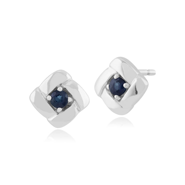 Boucles d'Oreilles Clou Croisées Carrées Argent 925 Saphir