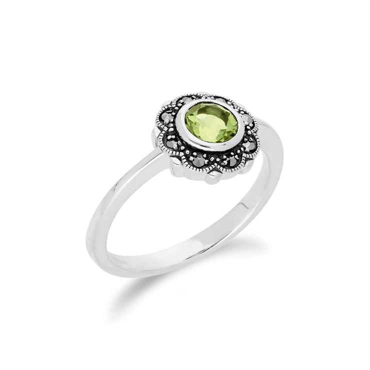 Gemondo Bague Péridot, Argent Sterling Peridot & Marcassite Art Nouveau Bague Fleur - Péridot