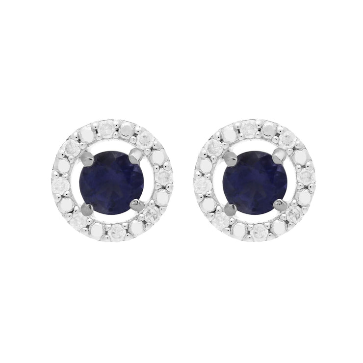 Boucles d'Oreilles Clou Iolite Classique Or Blanc 375 et Ear-Jacket Rond Diamant