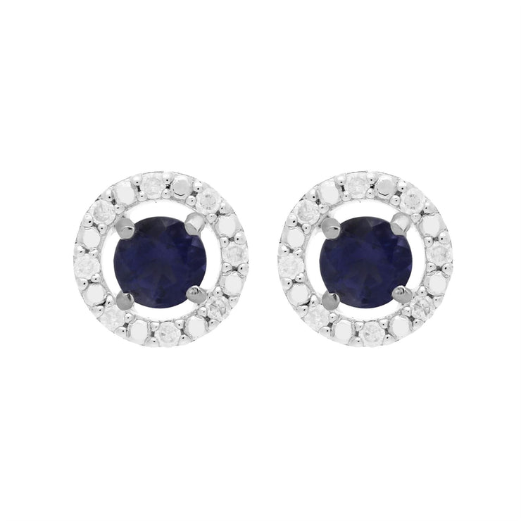 Boucles d'Oreilles Clou Iolite Classique Or Blanc 375 et Ear-Jacket Rond Diamant