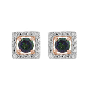 Boucles d'Oreilles Clou Topaze Mystique Classique Or Rose 375 et Ear-Jacket Carré Diamant
