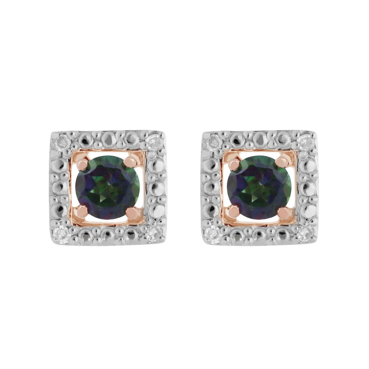 Boucles d'Oreilles Clou Topaze Mystique Classique Or Rose 375 et Ear-Jacket Carré Diamant