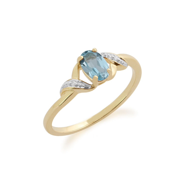 Gemondo Aigue-Marine Bague, 9ct Or Jaune 0.39ct Aigue-Marine & Bague Diamant