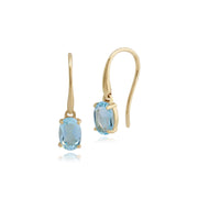 Boucles d'Oreilles Pendantes Or Jaune 375 Topaze Ovale Bleue serti Griffe